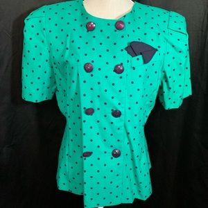 Vintage Separate Issue 14 Green and Black Polka Dot Blouse
